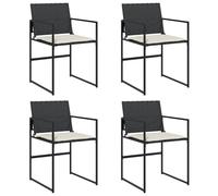 FUDUGEHMIOFWFJJ Polyrattan Nero Design Outdoor 4 Sedie con Cuscini | Sedie da Giardino con Cuscini 4 pz Nere in Polyrattan Outdoor Impilabili con Schienale Ribaltabile per Terrazza Balcone