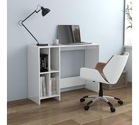 FUDUGEHMIOFWFJJ Portable White Glossy Desk 102.5x35x75 cm with 4 Shelves, Multilayer Wood Study Table for Small Office & Dorm Room, Modern Workstation with Storage Space, Easy Assembly