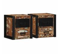 FUDUGEHMIOFWFJJ Reclaimed Wood Nightstand Set of 2 Wall Mounted Bedside Tables 40x35x40cm Multicolor Solid Wood Storage Shelves for Bedroom Living Room