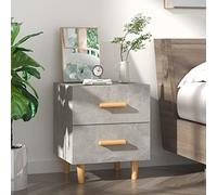 FUDUGEHMIOFWFJJ Scandinavian Style Nightstand with 2 Drawers, Gray Cement Finish Bedside Table with Eucalyptus Wood Legs, 40x35x47.5cm Multifunctional Storage Cabinet for Bedroom Living Room