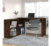 FUDUGEHMIOFWFJJ Scrivania ad Angolo Moderna in Legno Multistrato Rovere Fumo per Ufficio e Studio con 4 Scomparti, Design Modulare a L o Lineare, Resistente e Facile da Montare