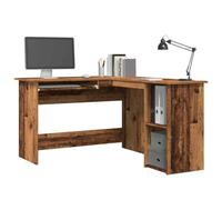FUDUGEHMIOFWFJJ Scrivania Angolare Legno Antico 120x140x75 cm L-Shaped Desk with Keyboard Tray, 2 Open Shelves, Sturdy Multilayer Wood for Home Office, Study Room, Small Spaces