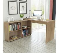 FUDUGEHMIOFWFJJ Scrivania Angolare Moderna con 4 Ripiani in Rovere, a L con Libreria, Scrivania per Ufficio e Casa, Facile da Montare, Legno Multistrato Durevole 130x60x75 cm