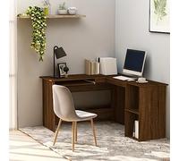 FUDUGEHMIOFWFJJ Scrivania Angolo L Moderna in Legno Multistrato Rovere Marrone 120x140x75 cm con Scorrevole Tastiera, 2 Ripiani per Ufficio Casa Studio, Scrivania Computer Spaziosa e Resistente