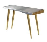 FUDUGEHMIOFWFJJ Scrivania Aviator Vintage Aeronautico 120x60x76cm, Industrial Style Office Desk with Mango Wood & Aluminum Top, Brass Steel Legs, Spacious Work Surface for Home Office or Study Room