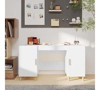 FUDUGEHMIOFWFJJ Scrivania Bianca Moderna 140x50x75 cm da Ufficio in Legno Multistrato con Ripiano Portaoggetti, Scrivania per Casa e Ufficio, Design Minimalista e Robusto