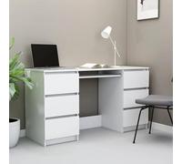 FUDUGEHMIOFWFJJ Scrivania Bianca Moderna 140x50x77 cm con 6 Cassetti, Scrivania per Computer in Legno Multistrato Resistente, Ideale per Ufficio Piccolo o Camera da Letto, Facile da Pulire e Montare