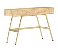 FUDUGEHMIOFWFJJ Scrivania con Cassetti 100x55x75 cm Legno Massello di Mango, Computer Design Industriale, Ufficio Moderna con 2 Cassetti, Scrivania Consolle per Casa e Ufficio, Naturale e Ottone
