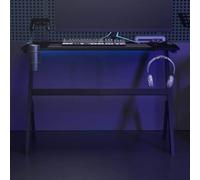 FUDUGEHMIOFWFJJ Scrivania da Gaming LED con Gambe a Y Nera 110x60x75 cm, Tavolo PC Gamer con Luci RGB, Design Ergonomico, Supporto Cuffie e Portabicchieri, Ideale per Setup Gaming e Ufficio