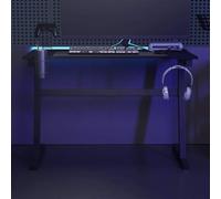 FUDUGEHMIOFWFJJ Scrivania da Gaming LED con Gambe a Z, 110x60x75 cm, Nero - Tavolo PC con Supporto Cuffie, Portabicchieri e Controller, Design Ergonomico per Setup Gamer Professionale