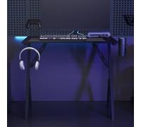 FUDUGEHMIOFWFJJ Scrivania da Gaming Nera con Gambe a Y 90x60x75 cm, Tavolo PC Ergonomic con Supporto Cuffie e Portabicchieri, Scrivania per Gamer Professionisti Lavoro, Design Stabile e Spazioso