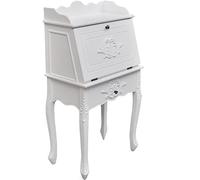 FUDUGEHMIOFWFJJ Scrivania Francese in Legno Bianco, Antique French Writing Desk with Hinged Top, Storage Drawer & Shelves, Pine Wood & MDF Office Desk for Home Study or Library, 60x36x111cm