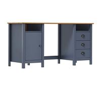 FUDUGEHMIOFWFJJ Scrivania in Legno Massello di Pino Grigia 150x50x74 cm con 3 Cassetti, 2 Scomparti e Anta - Scrivania Computer Rustica per Ufficio e Casa - Design Moderno con Fissaggio a Parete