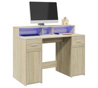 FUDUGEHMIOFWFJJ Scrivania LED Gaming Desk 120x55x91cm in Rovere Sonoma with RGB Lights, 2 Storage Shelves & USB Port, Sturdy Multilayer Board for Home Office Workstation and Study Table