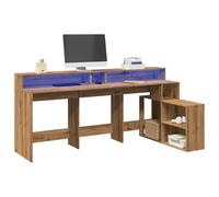 FUDUGEHMIOFWFJJ Scrivania LED Gaming Desk 200x104x91cm in Rovere Artigianale with RGB Lights, Sturdy Truciolato Material, Large Storage Space for Home Office & Gaming Setup