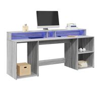 FUDUGEHMIOFWFJJ Scrivania LED Grigio Sonoma 200x55x91cm in Truciolato con Luci RGB, Ampio Spazio di Lavoro e Conservazione, Scrivania Moderna per Ufficio e Gaming, Struttura Resistente fino a 90kg