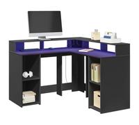 FUDUGEHMIOFWFJJ Scrivania LED Nera 130x130x91 cm in Truciolato con Luci RGB, Scrivania a L per Ufficio e Gaming, Ampio Spazio di Conservazione, Struttura Resistente, Design Moderno e Salvaspazio