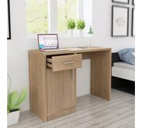 FUDUGEHMIOFWFJJ Scrivania Moderna con Cassetto e Anta in Rovere 100x40x73 cm, per Ufficio Casa, con Cassetti Armadietto, Scrivania Compatta con Piano in Legno e Maniglie in Alluminio