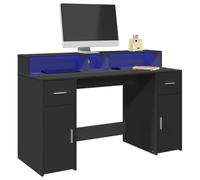 FUDUGEHMIOFWFJJ Scrivania Moderna con Luci LED RGB, da Ufficio Nera 140x55x91 cm in Legno Multistrato, Scrivania per PC con Ampio Spazio di Archiviazione, 2 Cassetti, Ideale per Lavoro e Gaming