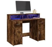 FUDUGEHMIOFWFJJ Scrivania Moderna con Luci LED RGB, Scrivania per Ufficio e Gaming 120x55x91 cm, Rovere Fumo, Multistrato, Ampio Spazio di Conservazione, 2 Cassetti, Resistente fino a 90 kg