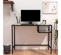 FUDUGEHMIOFWFJJ Scrivania per Computer Moderna in Vetro Temperato con Design Industriale, Scrivanetta per Ufficio e Casa, Marmo Bianco 100x36x74cm, Ampia Superficie di Lavoro, Robusta e Salvaspazio