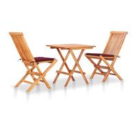 FUDUGEHMIOFWFJJ Set da Bistrot 3 pz con Cuscini Rosso Vino in Massello di Teakgiardino arredo esterno tavolo e sedie da giardino salotto da giardinoSuitable for gardens, courtyards