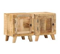 FUDUGEHMIOFWFJJ Solid Mango Wood Nightstands Set of 2, 40x32x46 cm Raw Wood Bedside Tables with Storage Door and Shelves for Bedroom Furniture Decor