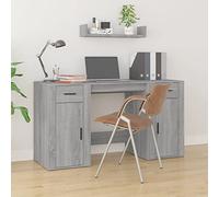 FUDUGEHMIOFWFJJ Sonoma Gray Wooden Office Desk with Cabinet, Multilayer Plywood Study Table with Storage Shelves, Sturdy Workstation for Home & Office, 100x49x75cm