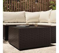 FUDUGEHMIOFWFJJ Square Garden Table Brown 50x50x30cm in Polyrattan - Outdoor Coffee Table with Tempered Glass Top, Weatherproof PE Rattan & Powder Coated Steel Frame for Patio, Balcony