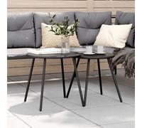 FUDUGEHMIOFWFJJ Tavolino Giardino 2pz Rotondo Nero Acciaio Verniciato a Polvere - Set of 2 Modern Outdoor Coffee Tables with Powder Coated Steel Frame, Patio, Garden, Balcony