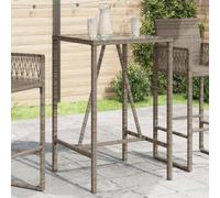 FUDUGEHMIOFWFJJ Tavolo da Bar da Esterno Grigio 70x70x110 cm in Polyrattan con Piano in Vetro Temperato, Mobile da Giardino Resistente per Terrazza, Patio, Giardino - Struttura in Acciaio Verniciato