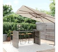 FUDUGEHMIOFWFJJ Tavolo da Bar Moderno con Piano in Vetro Grigio 185x80x110cm, Polyrattan Resistente per Giardino e Terrazza, Tavolo da Esterno con Struttura in Acciaio Vetro Temperato, Grigio e Nero