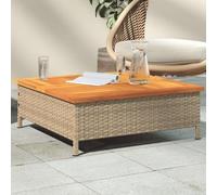 FUDUGEHMIOFWFJJ Tavolo da Giardino Beige 70x70x25cm in Rattan PE e Legno di Acacia, Tavolo da Esterno con Foro Ombrellone, Mobile da Giardino Resistente per Terrazza Cortile Patio