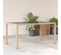 FUDUGEHMIOFWFJJ Tavolo da Giardino con Piano in Vetro Temperato 150x90x75 cm, Polyrattan Beige, Resistente alle Intemperie, Per Esterni, Giardino, Patio, Design Moderno e Facile da Pulire