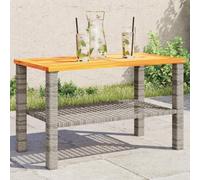 FUDUGEHMIOFWFJJ Tavolo da Giardino Grigio 70x38x42 cm Polyrattan e Legno Acacia, Outdoor Table for Patio Garden Balcony, Weather Resistant PE Rattan & Acacia Wood, Easy Assembly, Modern Design