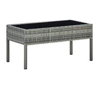 FUDUGEHMIOFWFJJ Tavolo da Giardino Grigio 75x40x37 cm in Polyrattan con Piano in Vetro, Tavolo da Esterno Resistente e Senza Manutenzione per Terrazza, Giardino, Balcone