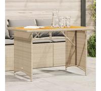 FUDUGEHMIOFWFJJ Tavolo da Giardino in Legno e Polyrattan Beige 110x68x70 cm con Piano in Acacia, Resistente alle Intemperie, Ideale per Esterni Giardino Patio Terrazza