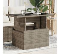 FUDUGEHMIOFWFJJ Tavolo da Giardino in Vetro Grigio 100x55x73cm con Piano Regolabile, Polyrattan Resistente e Struttura in Acciaio, Ideale per Patio, Terrazza o Giardino