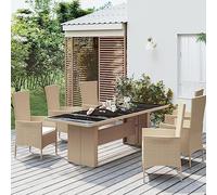 FUDUGEHMIOFWFJJ Tavolo da Giardino Moderno con Piano in Vetro Temperato Beige, Polyrattan Resistente e Struttura in Acciaio, Ideale per Esterni come Giardino Patio, Facile da Pulire e Montare
