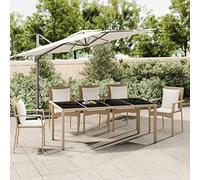 FUDUGEHMIOFWFJJ Tavolo da Giardino Moderno con Piano in Vetro Temperato Beige, Polyrattan Resistente e Struttura in Acciaio, Ideale per Esterni, Giardino Patio, Facile da Pulire e Montare