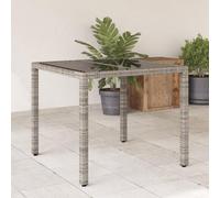 FUDUGEHMIOFWFJJ Tavolo da Giardino Moderno con Piano in Vetro Temperato Grigio 90x90x75 cm, Polyrattan Resistente e Struttura in Acciaio, Ideale per Esterni, Giardino, Terrazzo o Patio