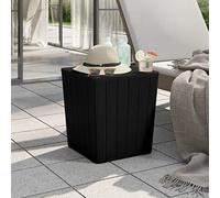 FUDUGEHMIOFWFJJ Tavolo da Giardino Nero con Coperchio Rimovibile e Vano Portaoggetti, Polipropilene Resistente ai Raggi UV, Design Finto Legno, Ideale per Balcone Terrazzo Giardino, 38.5x38.5x42 cm