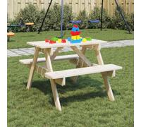 FUDUGEHMIOFWFJJ Tavolo da Picnic per Bambini in Legno Abete con 2 Panche Integrate e Foro Ombrellone, Set 4 Posti Giardino Cortile Esterno, Struttura Robusta A-Forma per Feste e Attivita all'Aperto