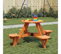 FUDUGEHMIOFWFJJ Tavolo da Picnic Rotondo per Bambini in Legno Abete con 4 Sedute Integrate e Foro Ombrellone, Set 2 in 1 Giardino Cortile, Ideale per Feste e Giochi all'Aperto, Capacità 200 kg