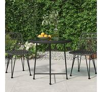 FUDUGEHMIOFWFJJ Tavolo da Pranzo Nero Ø80 cm con Piano in Vetro Temperato e Struttura in Acciaio, Tavolo da Giardino Patio Resistente ai Raggi UV, Design Moderno e Facile da Pulire