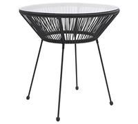 FUDUGEHMIOFWFJJ Tavolo da Pranzo per Giardino Nero Ø70x74 cm in Rattan e Vetro, Tavolo Rotondo da Esterno con Piano in Vetro Temperato Struttura in Acciaio, Ideale per Terrazza, Balcone e Giardino