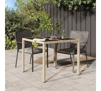 FUDUGEHMIOFWFJJ Tavolo Giardino 90x90x75 cm Outdoor Table with Tempered Glass Top and Beige Polyrattan Frame, Durable Powder-Coated Steel, Patio Garden Terrace Dining