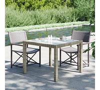 FUDUGEHMIOFWFJJ Tavolo Giardino 90x90x75cm Outdoor Table with Tempered Glass Top and Grey Polyrattan Frame, Durable Powder-Coated Steel, Patio, Garden, or Terrace