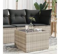 FUDUGEHMIOFWFJJ Tavolo Giardino Moderno con Piano in Vetro Grigio Chiaro 55x55x37cm Polyrattan per Terrazza Cortile, Resistente alle Intemperie, Struttura in Acciaio e Rattan PE, Facile da Pulire
