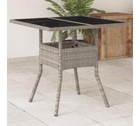 FUDUGEHMIOFWFJJ Tavolo Giardino Moderno con Piano in Vetro Grigio Chiaro 80x80x75cm, Polyrattan Resistente UV, Tavolo da Esterno per Terrazza Cortile Giardino, Struttura Acciaio Verniciato
